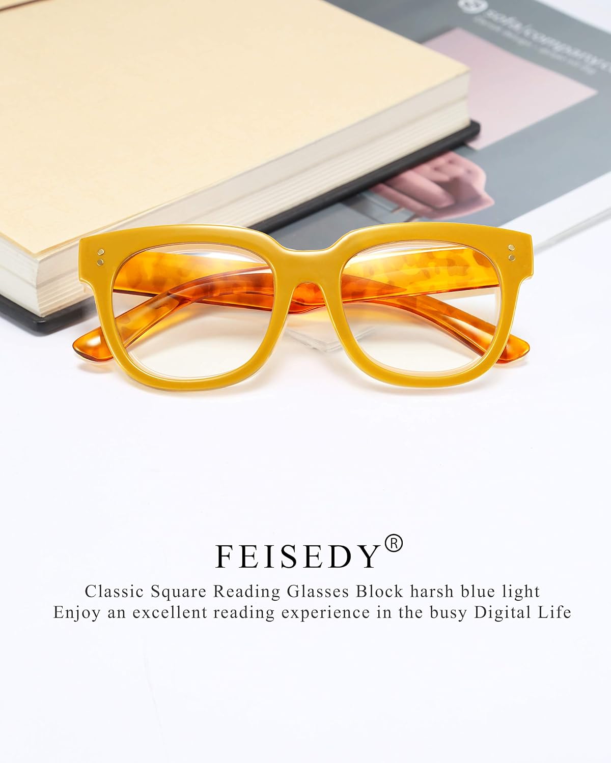 商品图片 32 | B0DBQFZT73 | FEISEDY Retro Square Thick Big Frame Blue Light Blocking Reading Glasses Anti Glare Digital Eyestrain Reader B2523