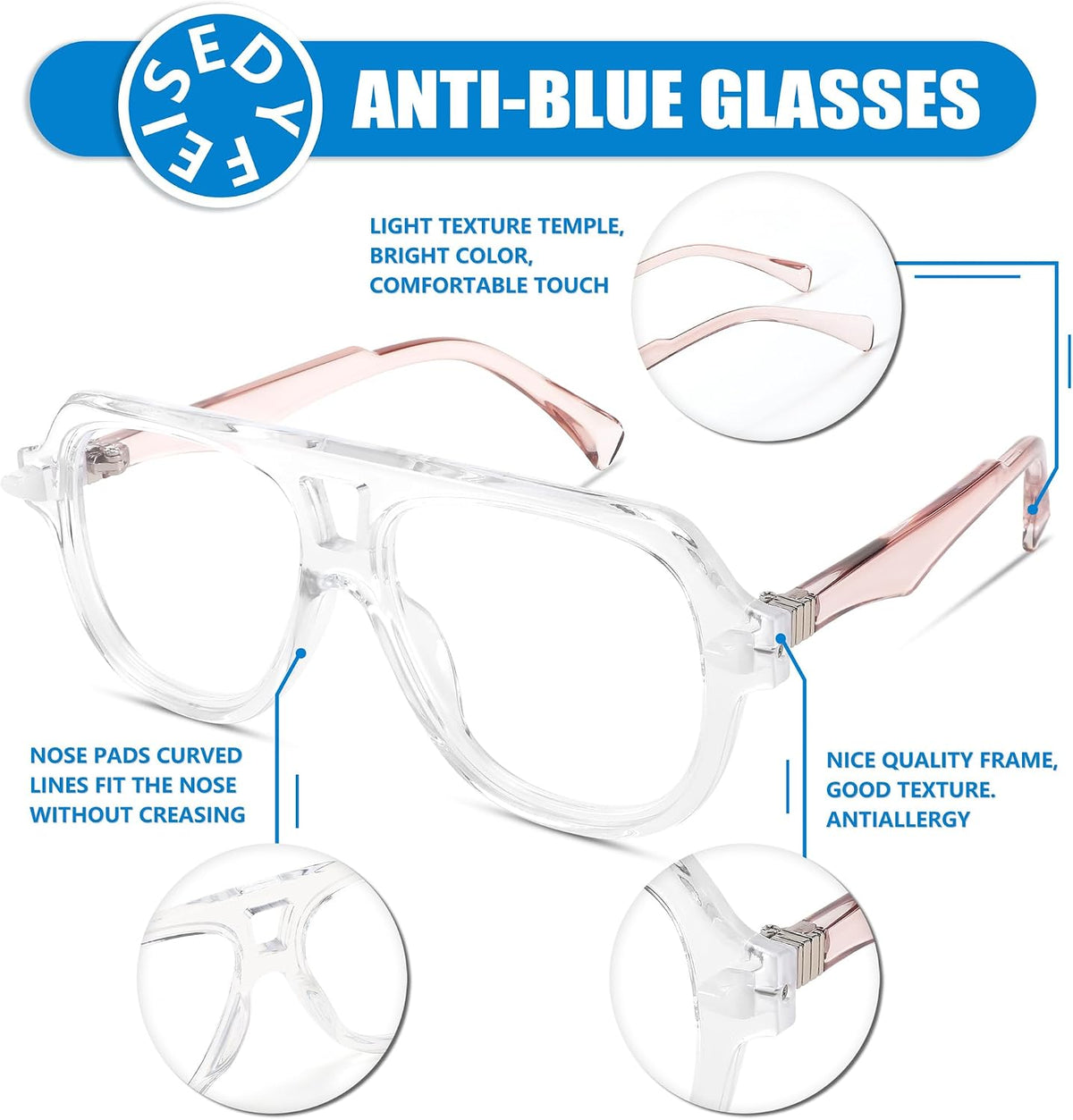 ÉÌƷͼƬ 34 | B0CFFB9X5W | FEISEDY Aviator Frame Glasses for Women Men Blue Light Blocking Glasses Anti Glare Computer Eyeglasses B0039