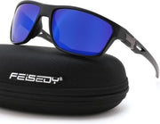 Black + Blue Lens / Medium | B0GZTMR1Y3 | FEISEDY Sport Sunglasses Polarized UV400 Protection for Men Women B1389