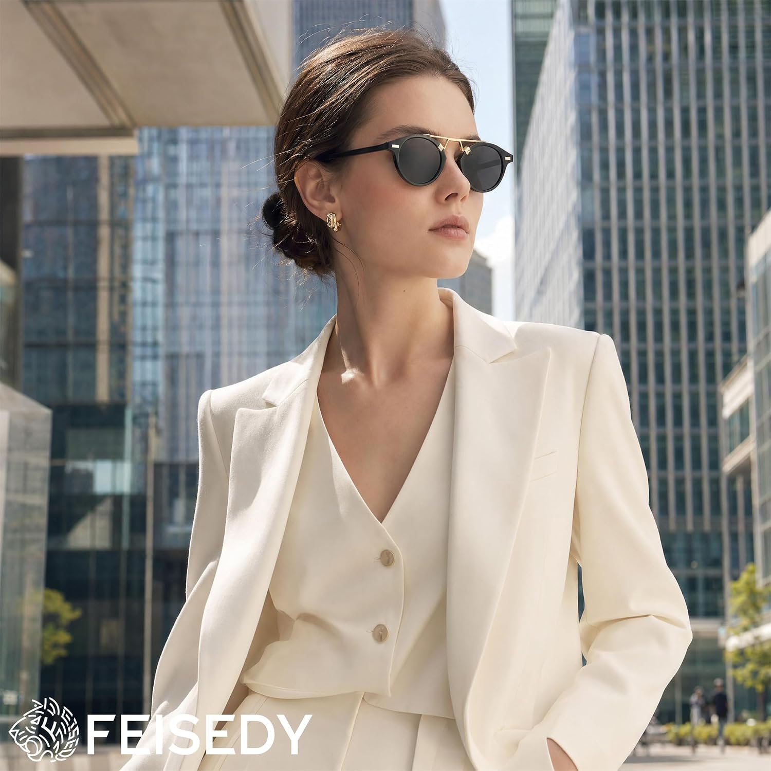 商品图片 18 | B0GX62YR7C | FEISEDY Retro Round Metal Brow Sunglasses for Women for Small Face B0427