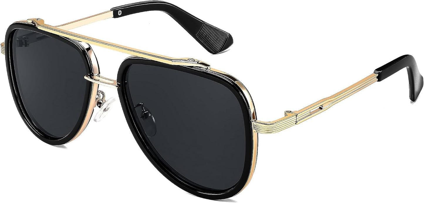 Grey Lens 01 / 55 Millimeters | B0CF24CH5Q | FEISEDY Aviator Sunglasses Men Women, Square Retro 70s Vintage Classic Frame, UV400 Driving Fishing Golf Hiking B0036