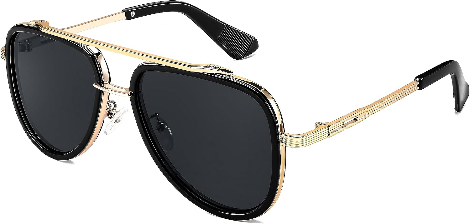 Grey Lens 01 / 55 Millimeters | B0CF24CH5Q | FEISEDY Aviator Sunglasses Men Women, Square Retro 70s Vintage Classic Frame, UV400 Driving Fishing Golf Hiking B0036