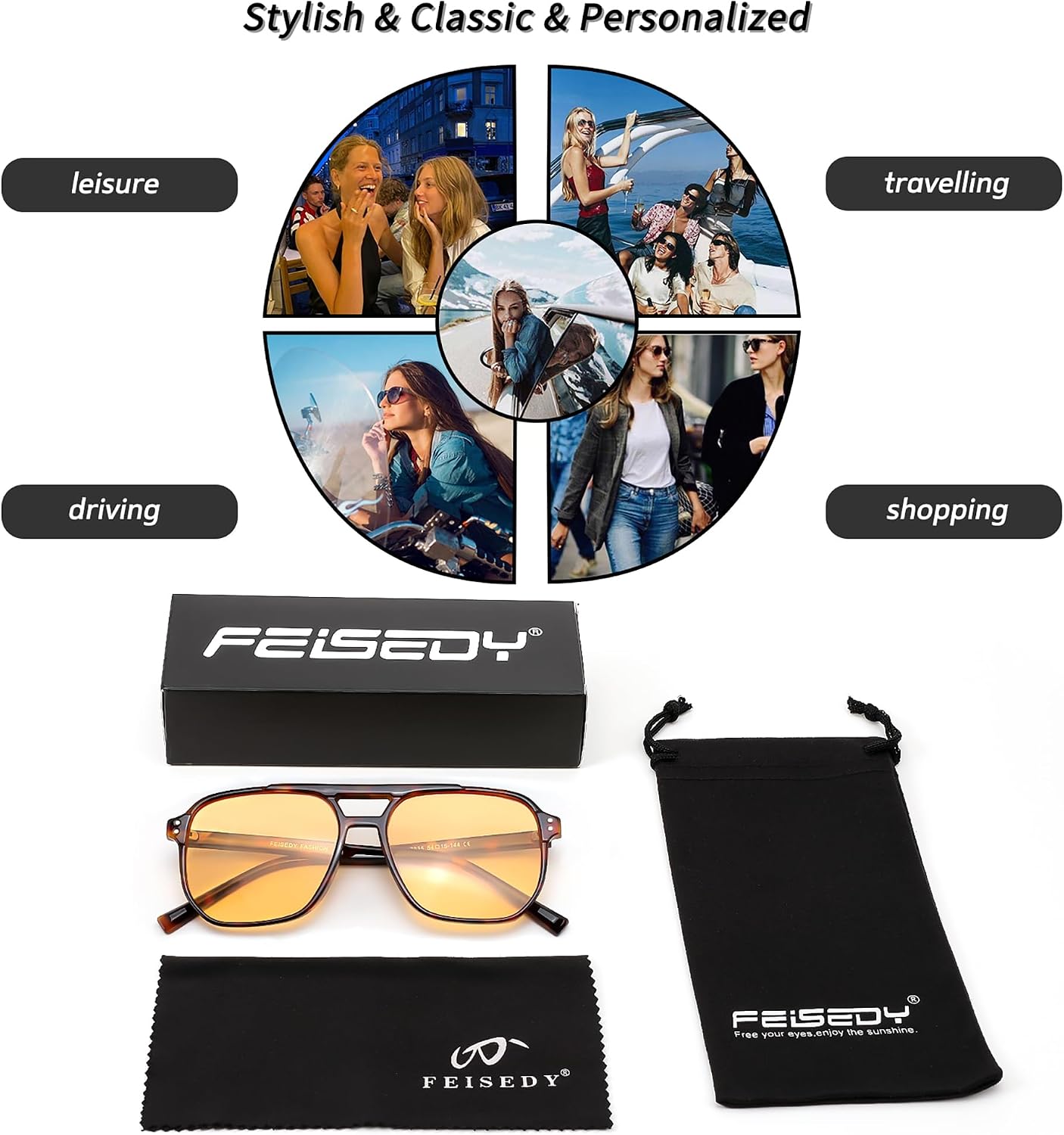 商品图片 40 | B09J8999GR | FEISEDY Retro Square Aviator Sunglasses Women Men 70s Vintage Trendy Plastic Frame Sun Glasses B2835