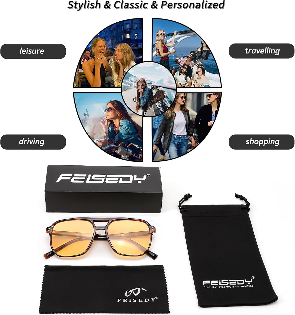 商品图片 40 | B09J8999GR | FEISEDY Retro Square Aviator Sunglasses Women Men 70s Vintage Trendy Plastic Frame Sun Glasses B2835