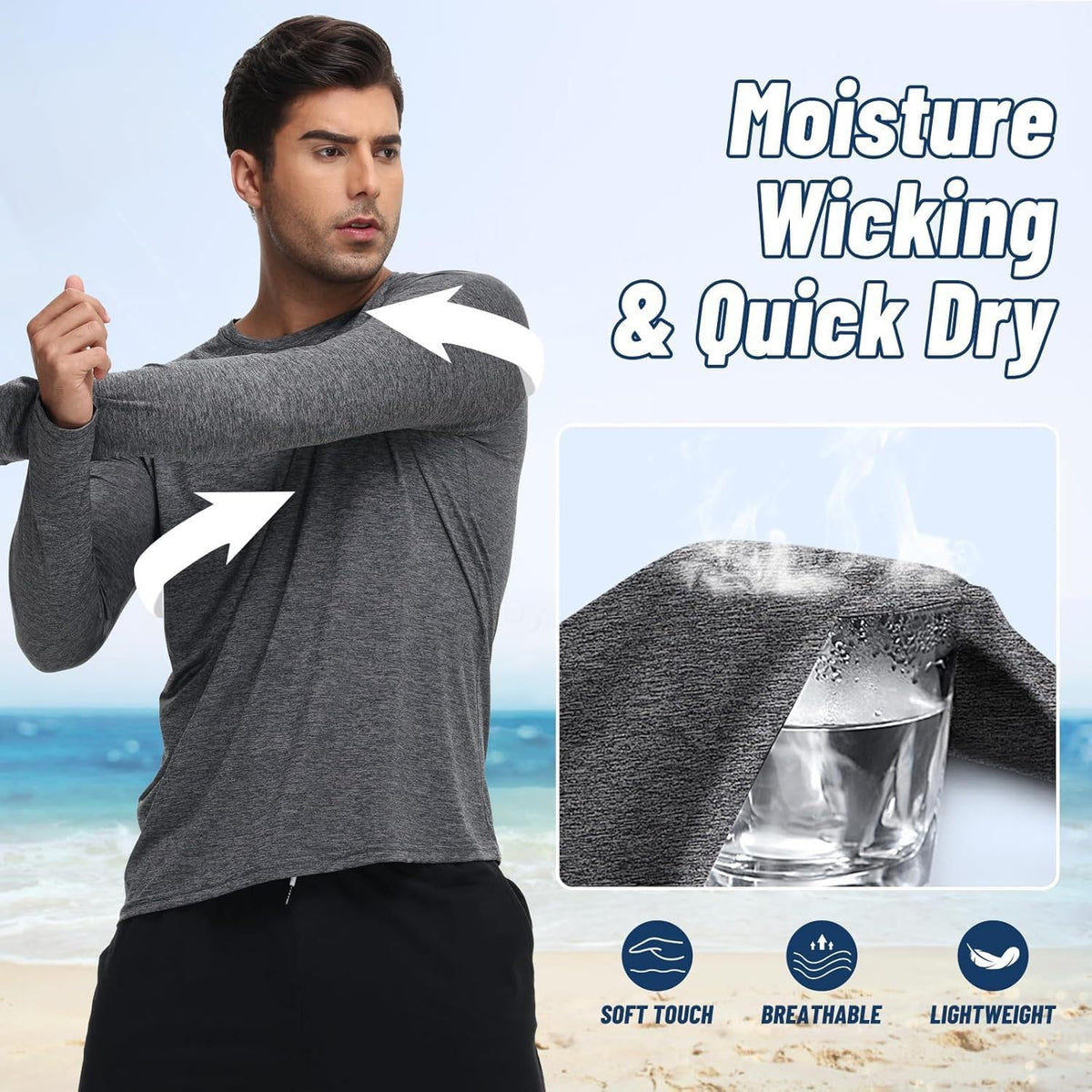 商品图片 6 | B0FRXZLLJW | Men's Long Sleeve Shirts Quick Dry Moisture Wicking, High Elasticity Workout T-Shirt for Running Gym Fishing Swim