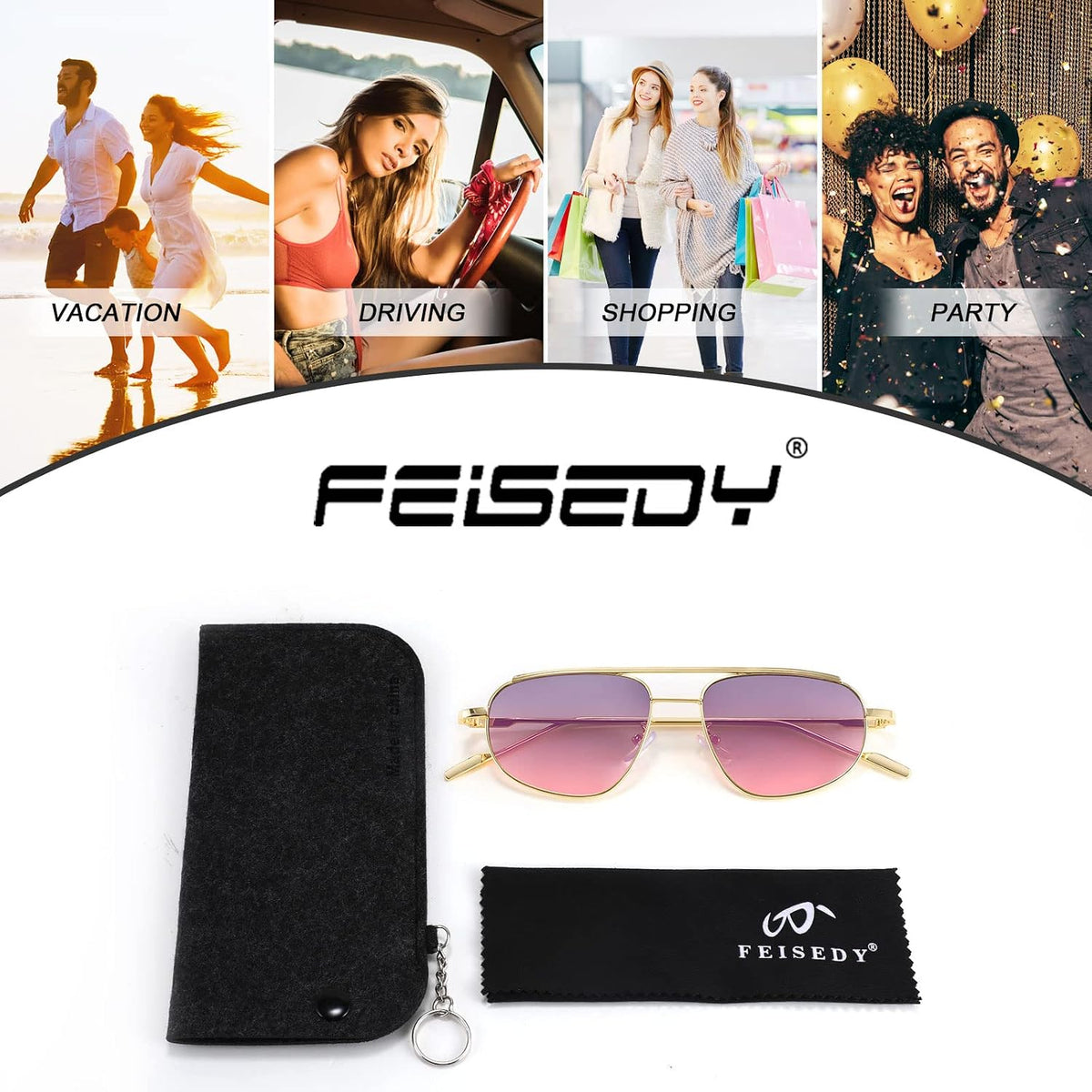 ÉÌƷͼƬ 29 | B09XDVK9DG | FEISEDY Retro Trendy Aviator Sunglasses Women Men 90s Small Vintage Glasses Stylish Gold Metal Oval Sunglasses B2906