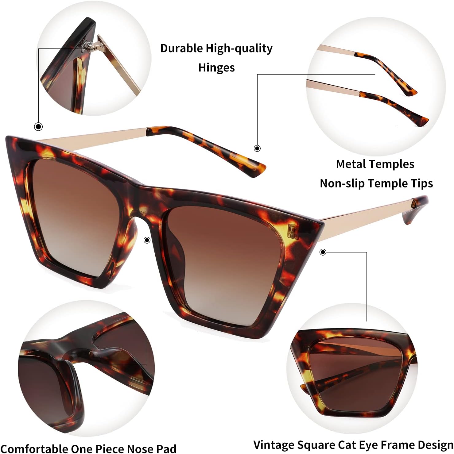商品图片 12 | B08R8QL6DQ | FEISEDY Vintage Polarized Square Cat Eye Sunglasses Women Trendy Fashion Cateye Polarized Sunglasses B2692