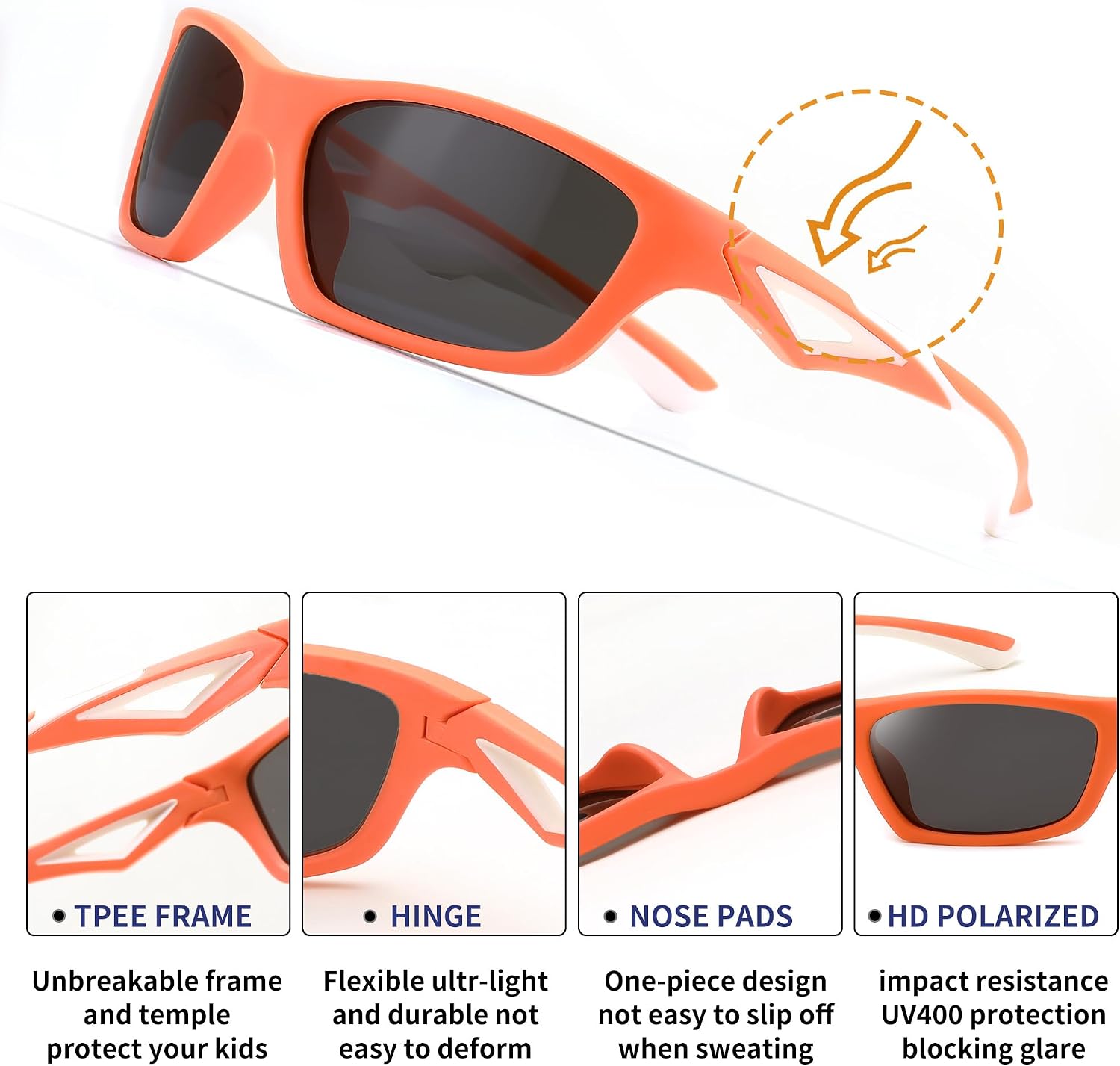 商品图片 11 | B0D1GDXPL3 | FEISEDY Kids Polarized Sunglasses TR90 Sports Cycling Glasses UV400 for Boys Girls Age 3-10 B0160