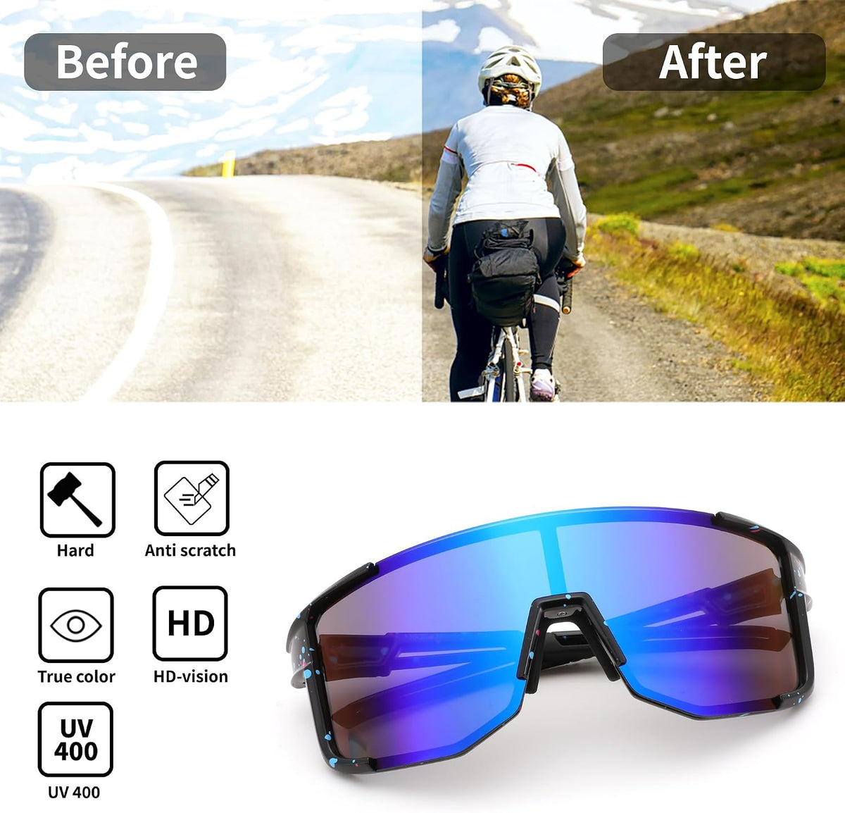 ÉÌƷͼƬ 12 | B0DK3GLVV6 | FEISEDY Cycling Glasses Sports Sunglasses for Men Women, Lightweight TR90 Frame UV400 MTB Running Fishing Baseball B0224