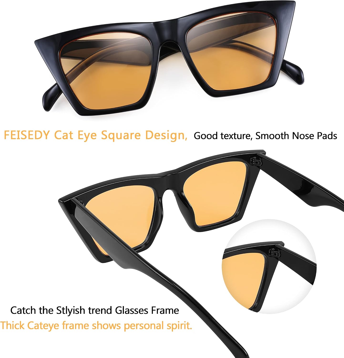 商品图片 16 | B0C5378735 | FEISEDY Vintage Square Cat Eye Sunglasses Women Trendy Cateye Sunglasses B2473