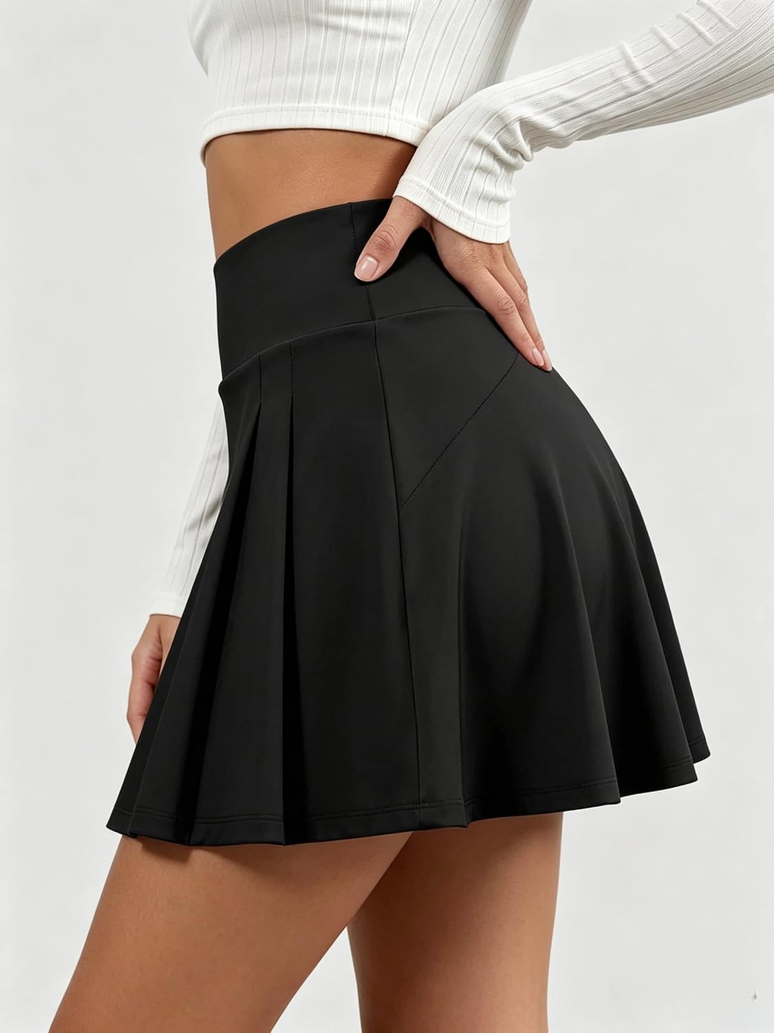 商品图片 3 | B0H3JRBK43 | Women's High-Waisted Skirts with Lining Shorts - Perfect for Spring/Summer & Fitness, Stylish Casual Style|Comfortable, Black