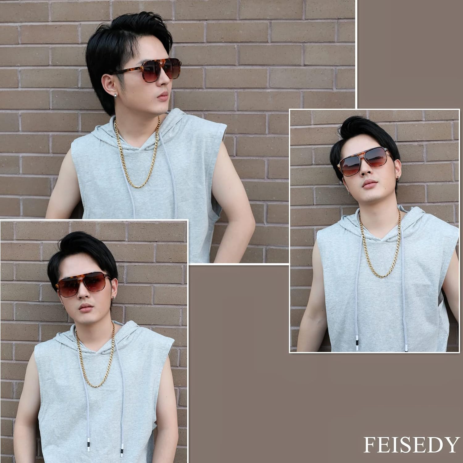 商品图片 27 | B09J8999GR | FEISEDY Retro Square Aviator Sunglasses Women Men 70s Vintage Trendy Plastic Frame Sun Glasses B2835