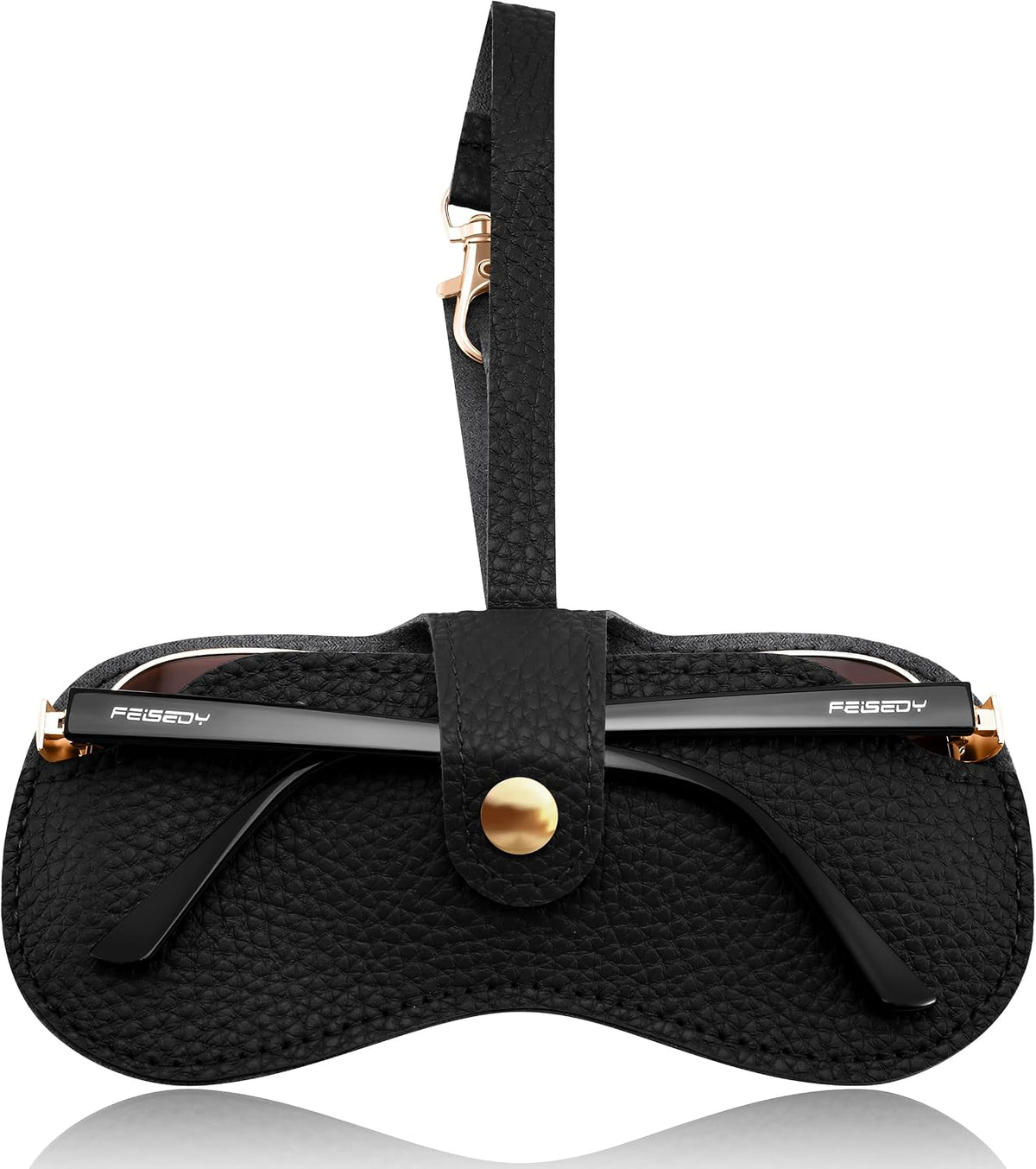 Black | B0FH21ZCRM | FEISEDY Soft Leather Sunglass Case-Slim Portable Glasses Holder for Women