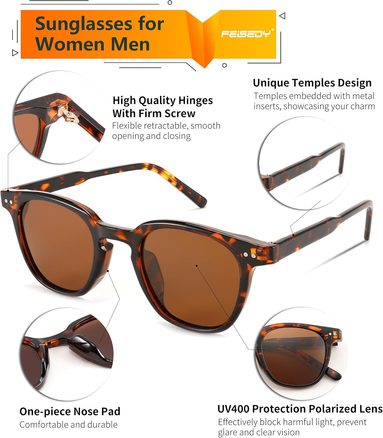 商品图片 21 | B0CCPBD9GS | FEISEDY Classic Polarized Sunglasses Retro Round Sunglasses for Women Men Trendy Shades B0002
