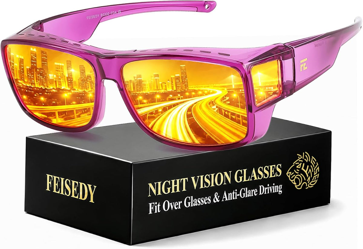 Transparent Purple | B0HG8VQHWC | FEISEDY Fit Over Polarized Sunglasses Men, Night Driving Wrap Glasses B0330