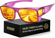 Transparent Purple | B0HG8VQHWC | FEISEDY Fit Over Polarized Sunglasses Men, Night Driving Wrap Glasses B0330