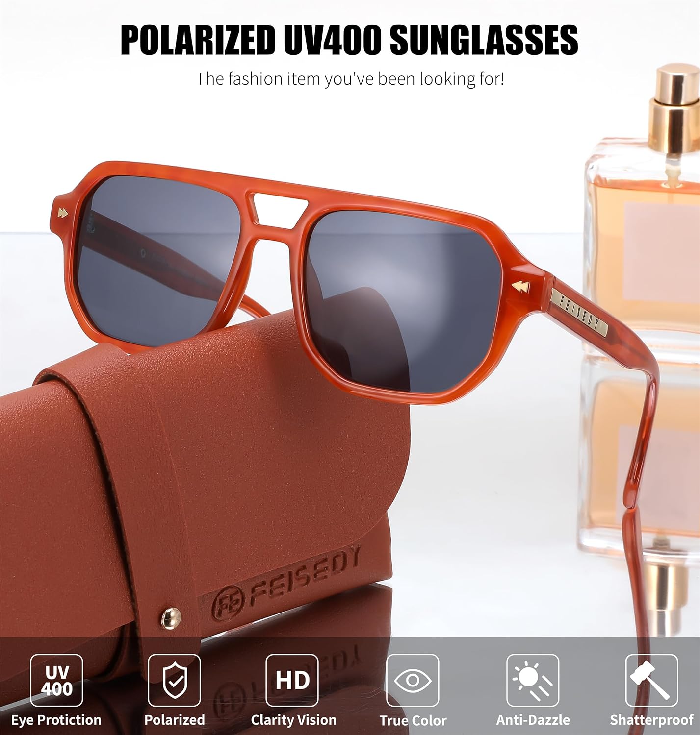 商品图片 22 | B0DSH2BVX5 | FEISEDY Polarized Aviator Sunglasses Men Women, Retro 70s Style Design - UV400 Protection, Driving & Daily Wear B0203