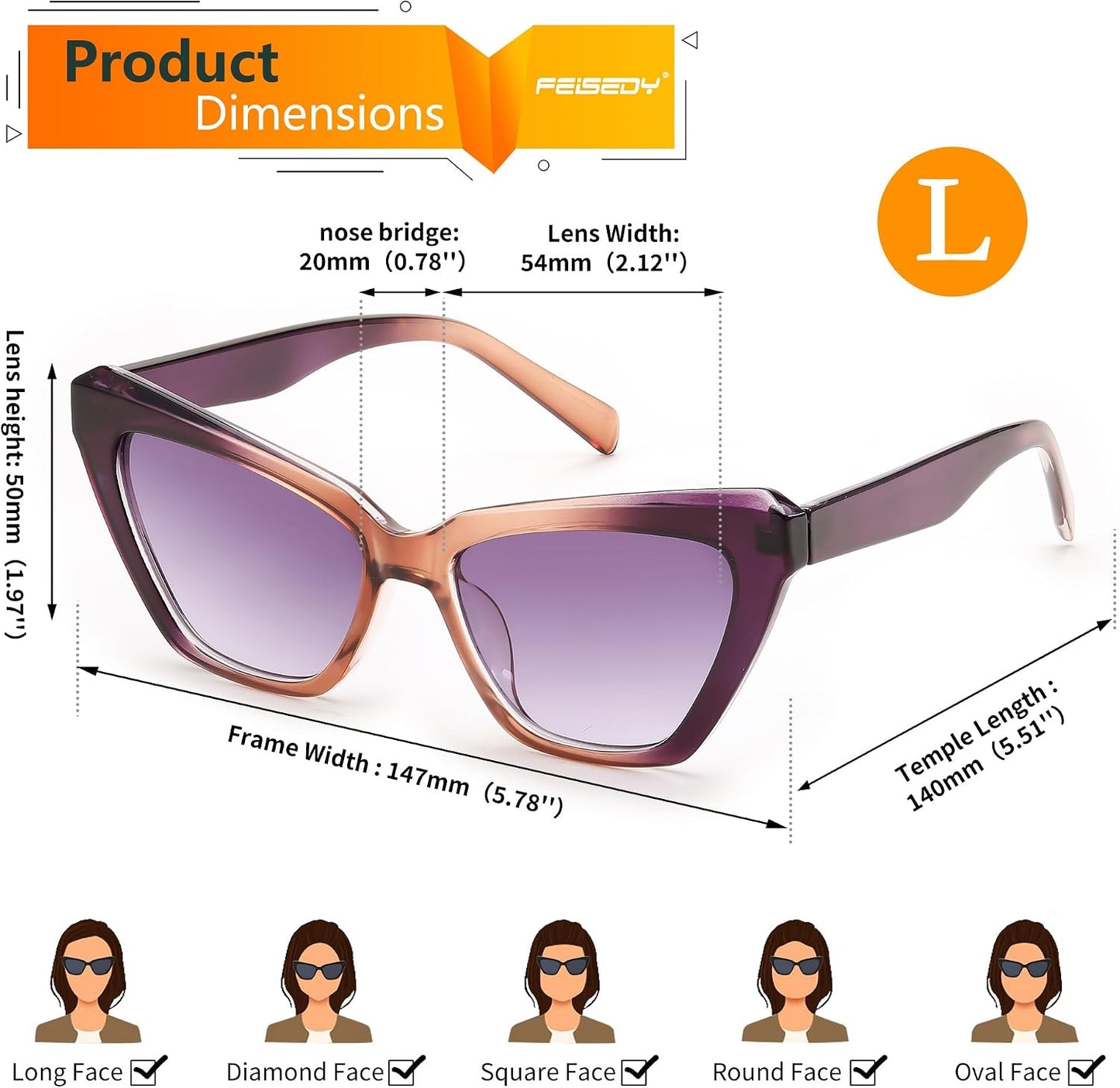 商品图片 13 | B0CYZG81R8 | FEISEDY Retro Cat Eye Sunglasses for Women UV400 Protection Small Vintage Chic Shades B0132