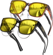 Z2pack (Yellow Lens - Black Frame + Yellow Lens - Leopard Frame) / 64 Millimeters | B0FWKCZ69N | FEISEDY Sunglasses That Fit Over Glasses for Women Men UV400 B0269