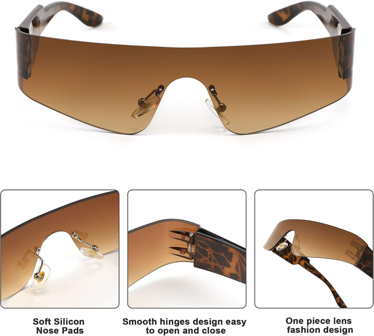 ÉÌƷͼƬ 26 | B0B1V45SXC | FEISEDY Y2K Futuristic Sunglasses Women Men Rimless One Piece Miorred B2927