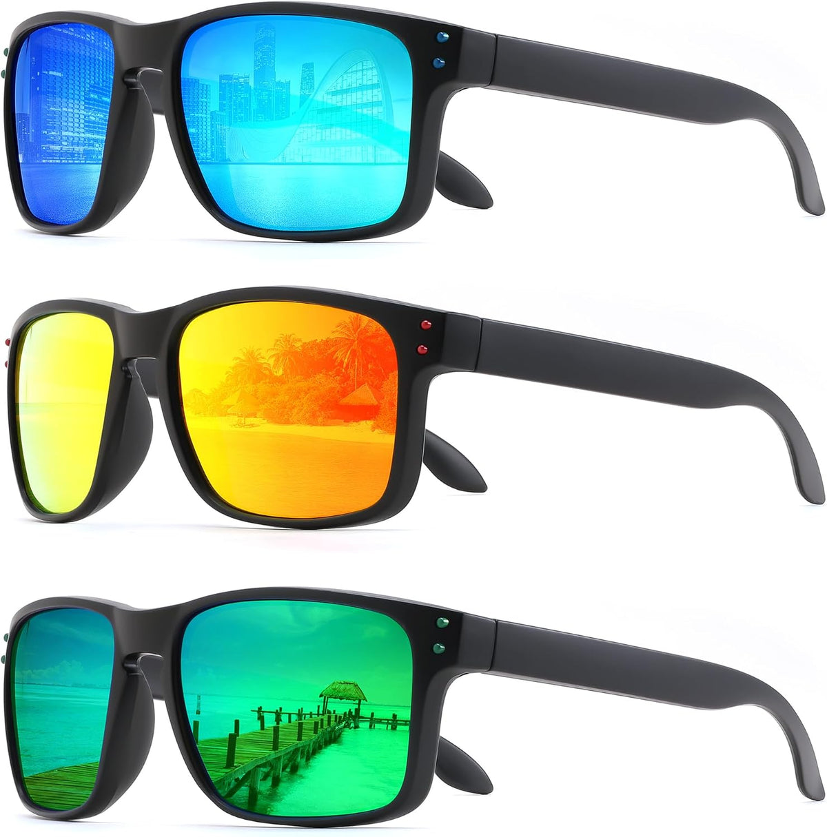 3pack-blue+red+green / 54 Millimeters | B0F8HGH8CR | FEISEDY Polarized Sunglasses for Men Women Sports Driving Fishing Hiking Glasses UV400 Protection B0080