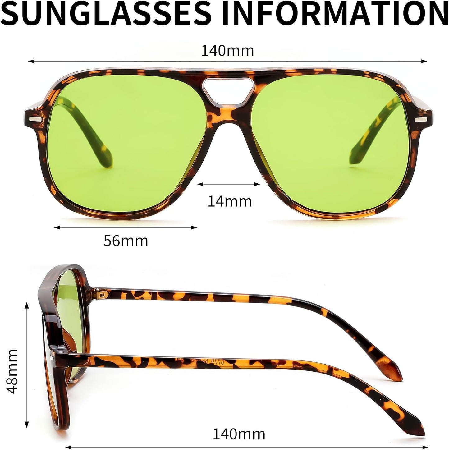商品图片 22 | B0H1WCGC42 | FEISEDY Retro Square Aviator Sunglasses Women Men Double Bridge B0443