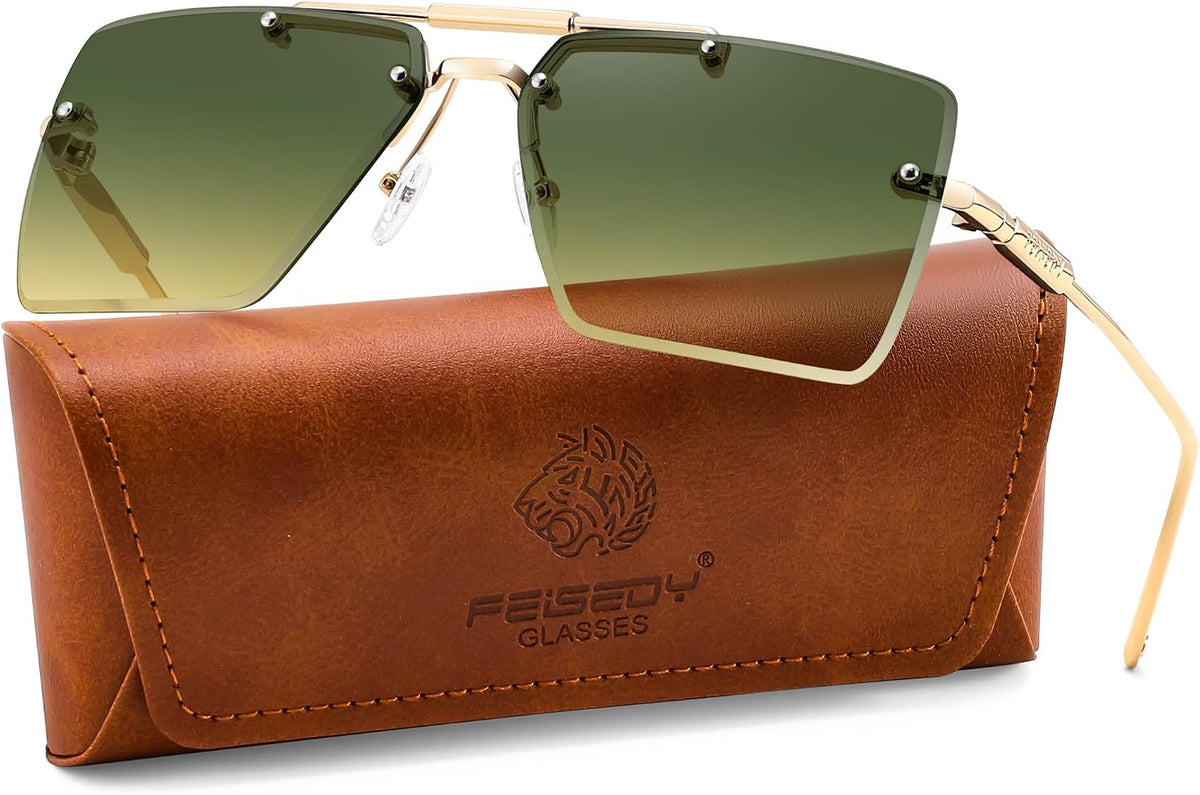 Sage Olive Gradient / 60 Millimeters | B0HFJV1NV5 | FEISEDY Rimless Aviator Sunglasses for Women Men Luxury UV400 Shades