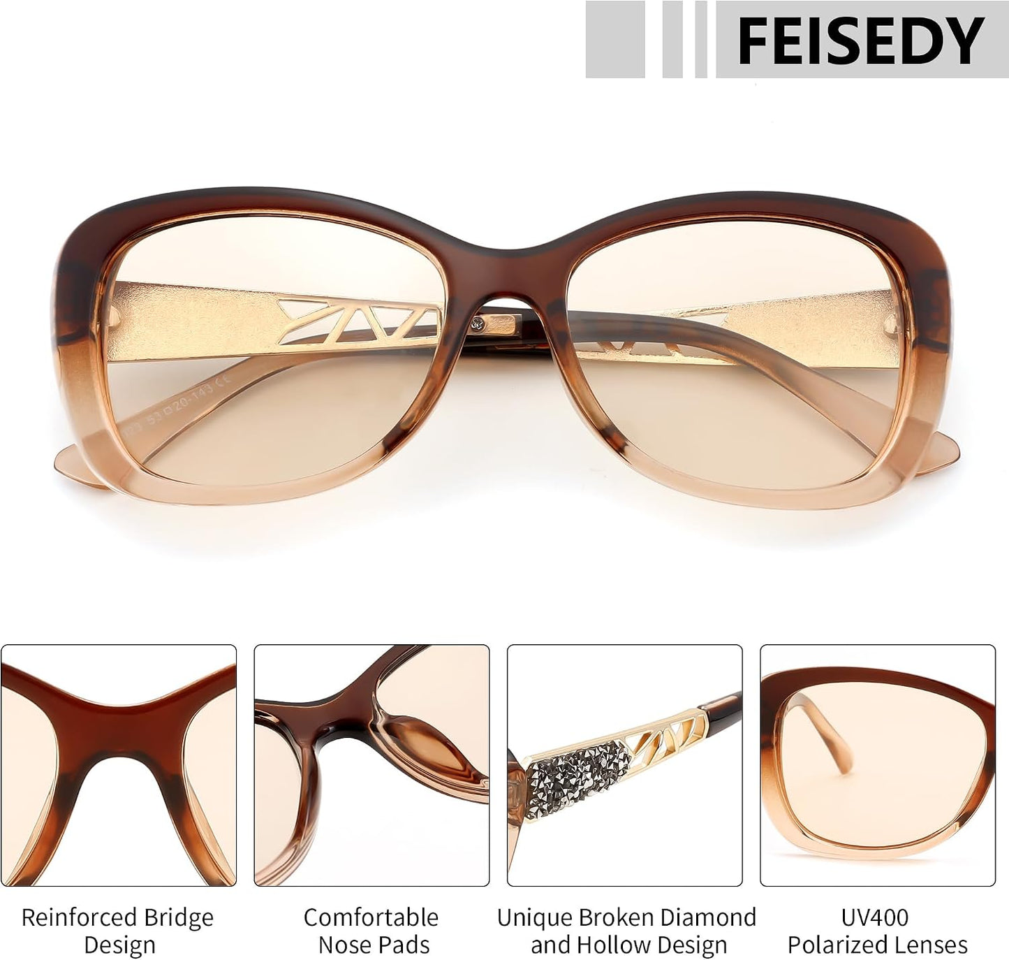 商品图片 11 | B0D2RBKKPD | FEISEDY Polarized Women Sunglasses Retro Shades Photochromic Lens Sparkling Crystal Sunglasses UV400 Protection B0144