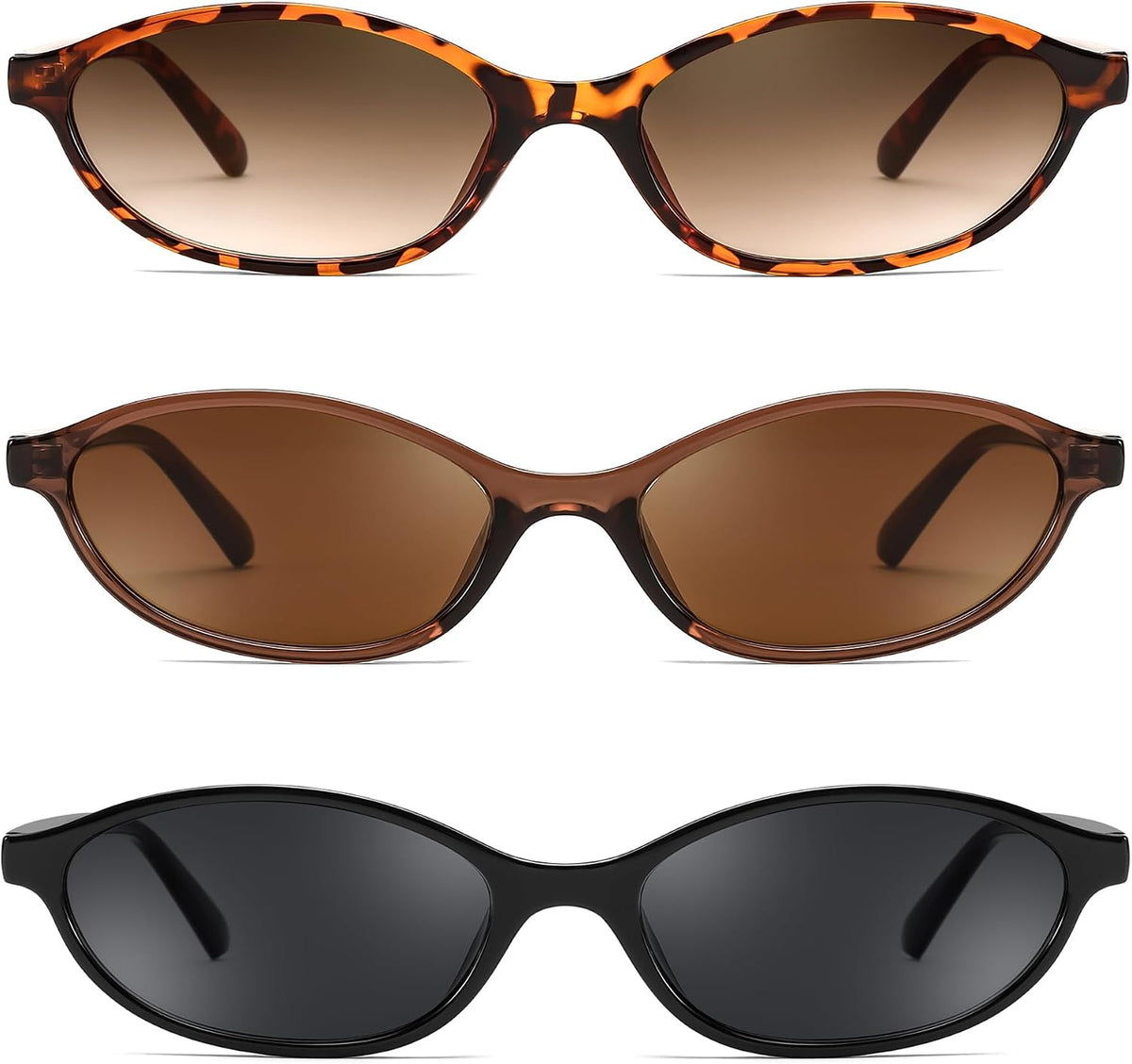 3 Pack Tortoise+brown+black / 54 Millimeters | B0DMN635WM | FEISEDY Retro Oval Cat Eye Sunglasses for Women 90s Narrow Lightweight Shades Y2k Trendy Sunnies B0257