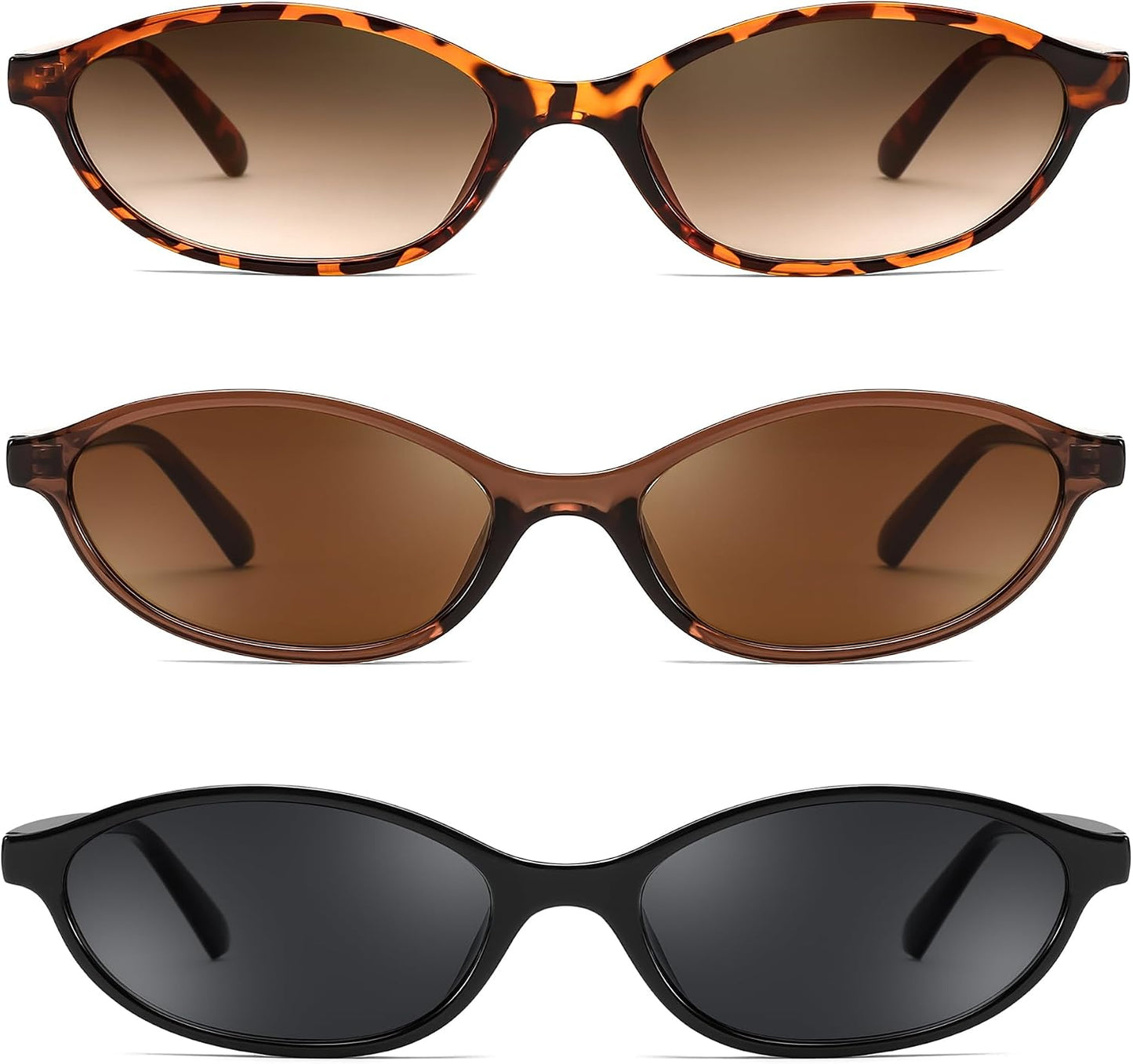3 Pack Tortoise+brown+black / 54 Millimeters | B0DMN635WM | FEISEDY Retro Oval Cat Eye Sunglasses for Women 90s Narrow Lightweight Shades Y2k Trendy Sunnies B0257