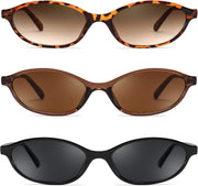 3 Pack Tortoise+brown+black / 54 Millimeters | B0DMN635WM | FEISEDY Retro Oval Cat Eye Sunglasses for Women 90s Narrow Lightweight Shades Y2k Trendy Sunnies B0257