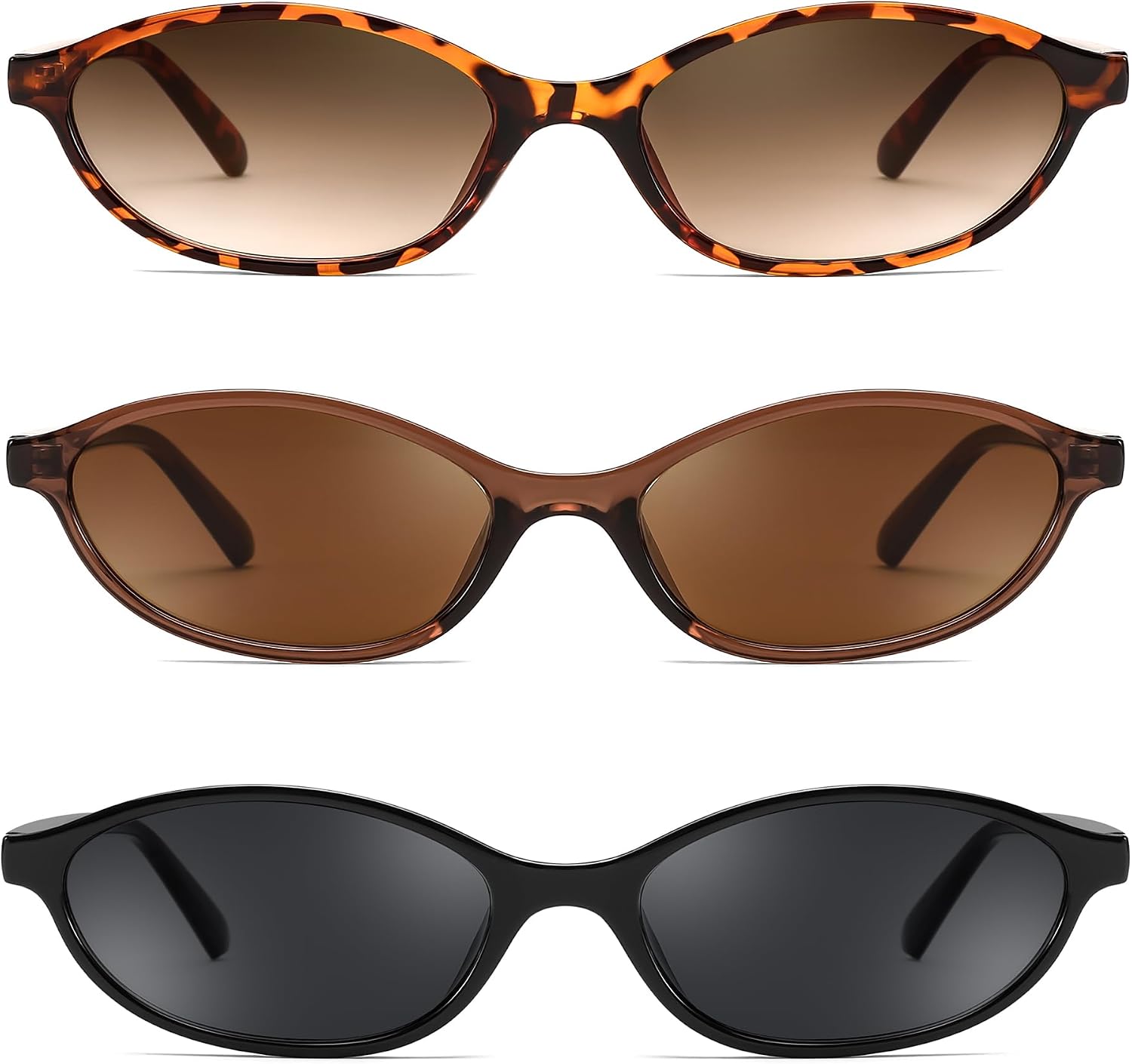 3 Pack Tortoise+brown+black / 54 Millimeters | B0DMN635WM | FEISEDY Retro Oval Cat Eye Sunglasses for Women 90s Narrow Lightweight Shades Y2k Trendy Sunnies B0257