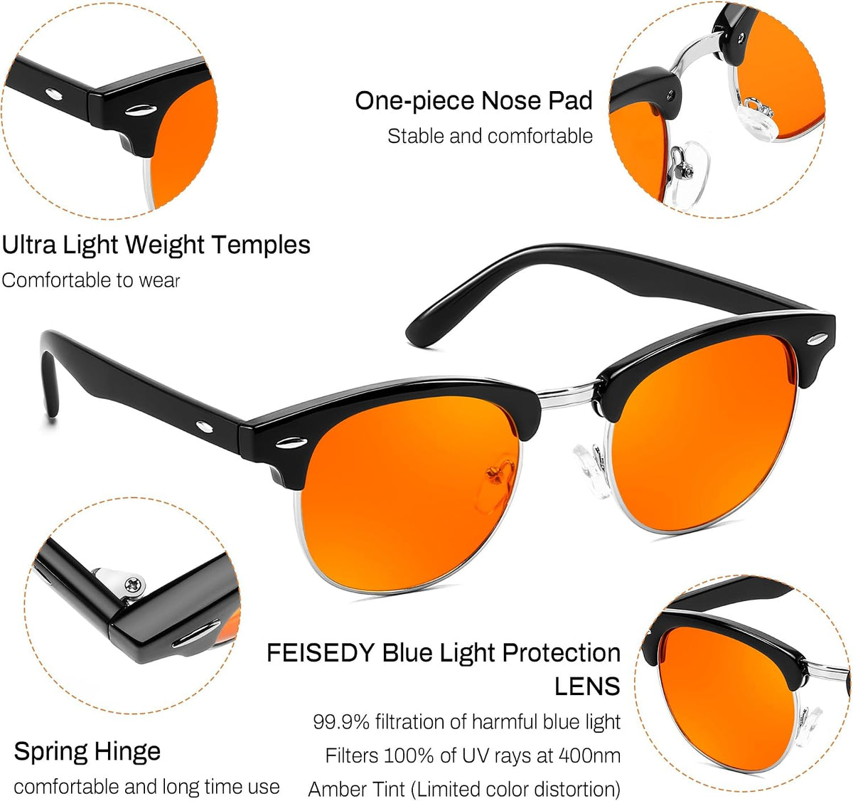 ÉÌƷͼƬ 45 | B0FQ5DRDJG | FEISEDY Orange Blue Light Blocking Glasses for Woman Men Amber Lenses Computer Gaming Glasses for Better Sleep