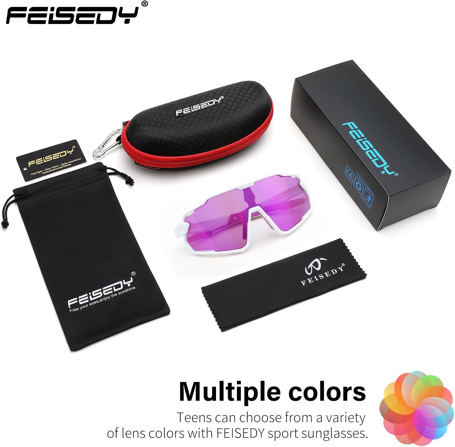 商品图片 43 | B0D6XZ67Q2 | FEISEDY Kids Teens Baseball Polarized Sunglasses Lightweight Frame UV400 Sports Cycling Shades for Boys Girls B0190