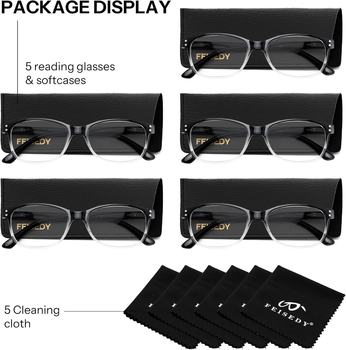 ÉÌƷͼƬ 19 | B0F7HQL9ND | FEISEDY 6/5 Pack Classic Reading Glasses Rectangular Readers B0297