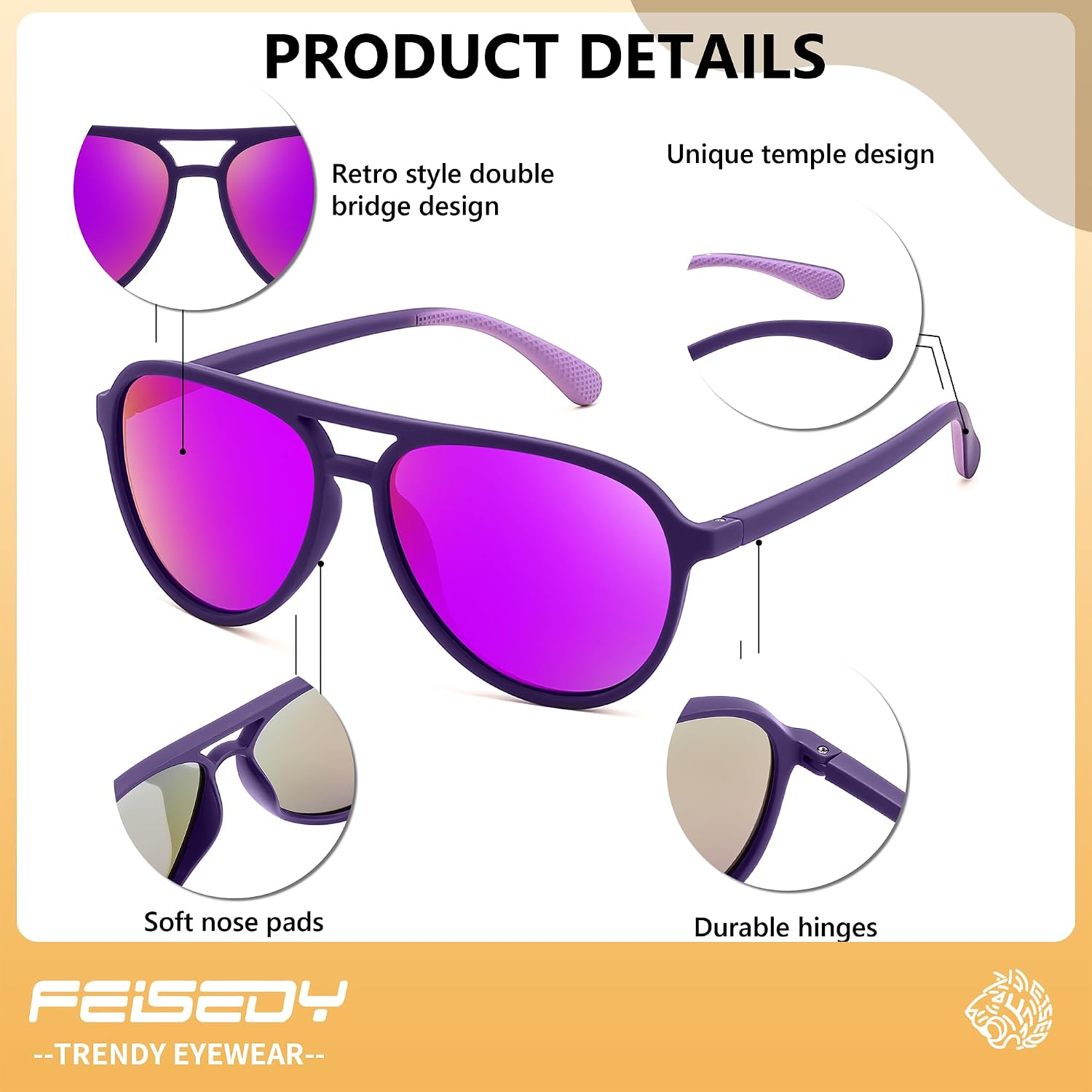 商品图片 15 | B0FY6J455M | FEISEDY Polarized Aviator Sunglasses for Men Women Trendy Sports B0324 | 100% UV400 protection, HD TAC lenses, Lightweight & durable, Driving, Hiking, Fishing, 50% recycled materials
