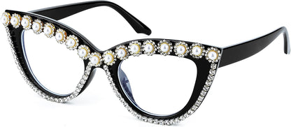 Flower Diamond / 51 Millimeters | B0BLG91BYK | FEISEDY Diamond Blue Light Blocking Glasses Cat Eye Rhinestone Women Oversized Anti Eyestrain Computer Glasses Frame B2358
