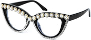 Flower Diamond / 51 Millimeters | B0BLG91BYK | FEISEDY Diamond Blue Light Blocking Glasses Cat Eye Rhinestone Women Oversized Anti Eyestrain Computer Glasses Frame B2358