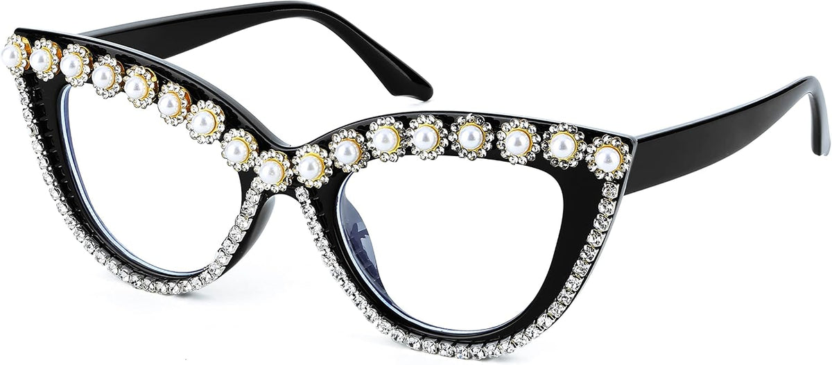Flower Diamond / 51 Millimeters | B0BLG91BYK | FEISEDY Diamond Blue Light Blocking Glasses Cat Eye Rhinestone Women Oversized Anti Eyestrain Computer Glasses Frame B2358