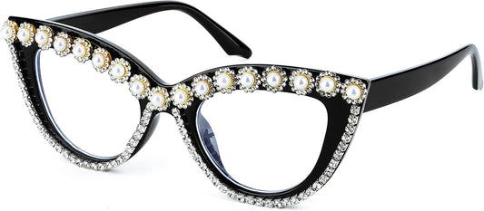 Flower Diamond / 51 Millimeters | B0BLG91BYK | FEISEDY Diamond Blue Light Blocking Glasses Cat Eye Rhinestone Women Oversized Anti Eyestrain Computer Glasses Frame B2358