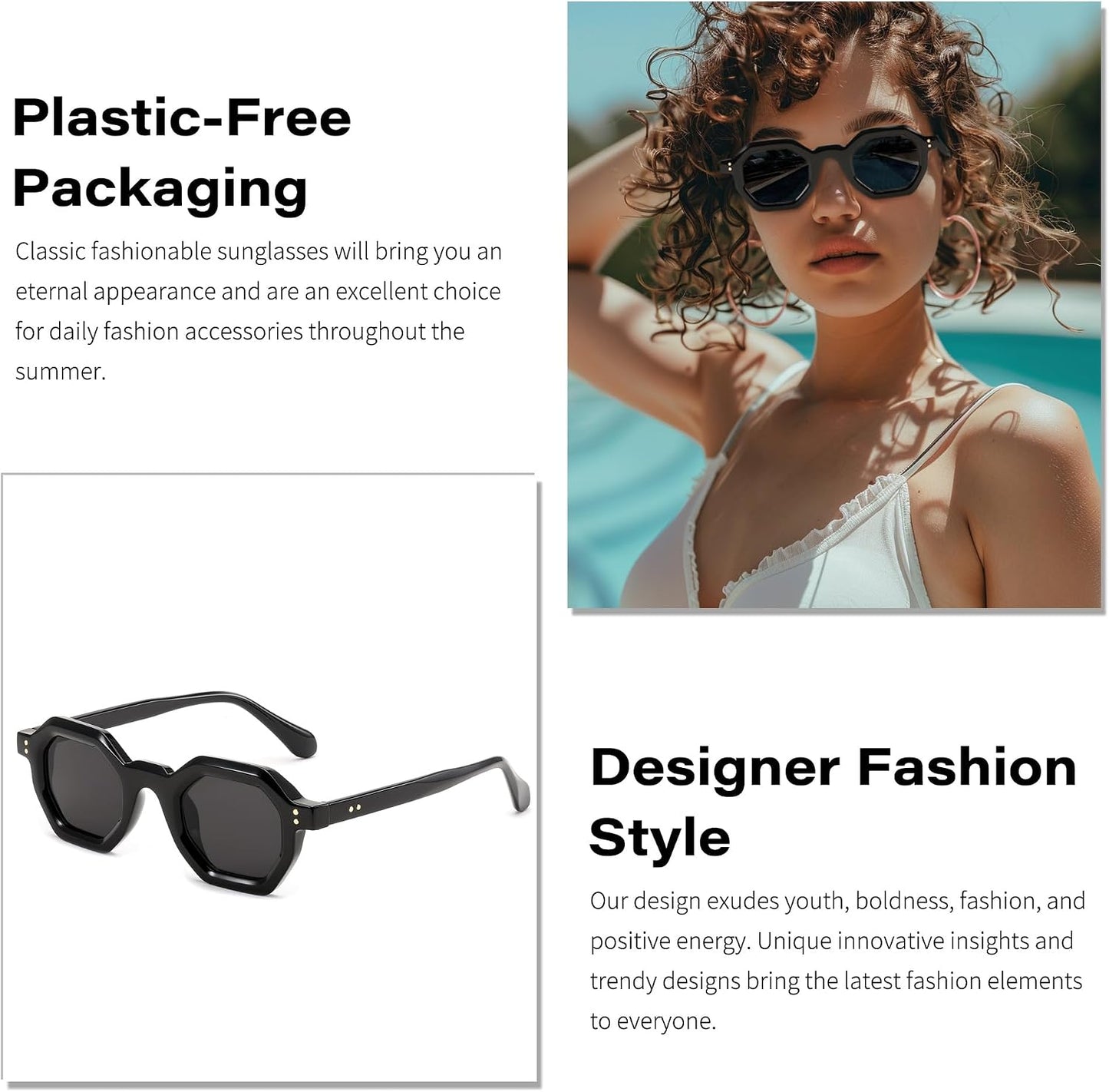 商品图片 23 | B0CSJQ26W8 | FEISEDY Octagon Sunglasses for Women - Thick Frame Fashion Rectangle Sun Glasses - Summer UV400 Protection