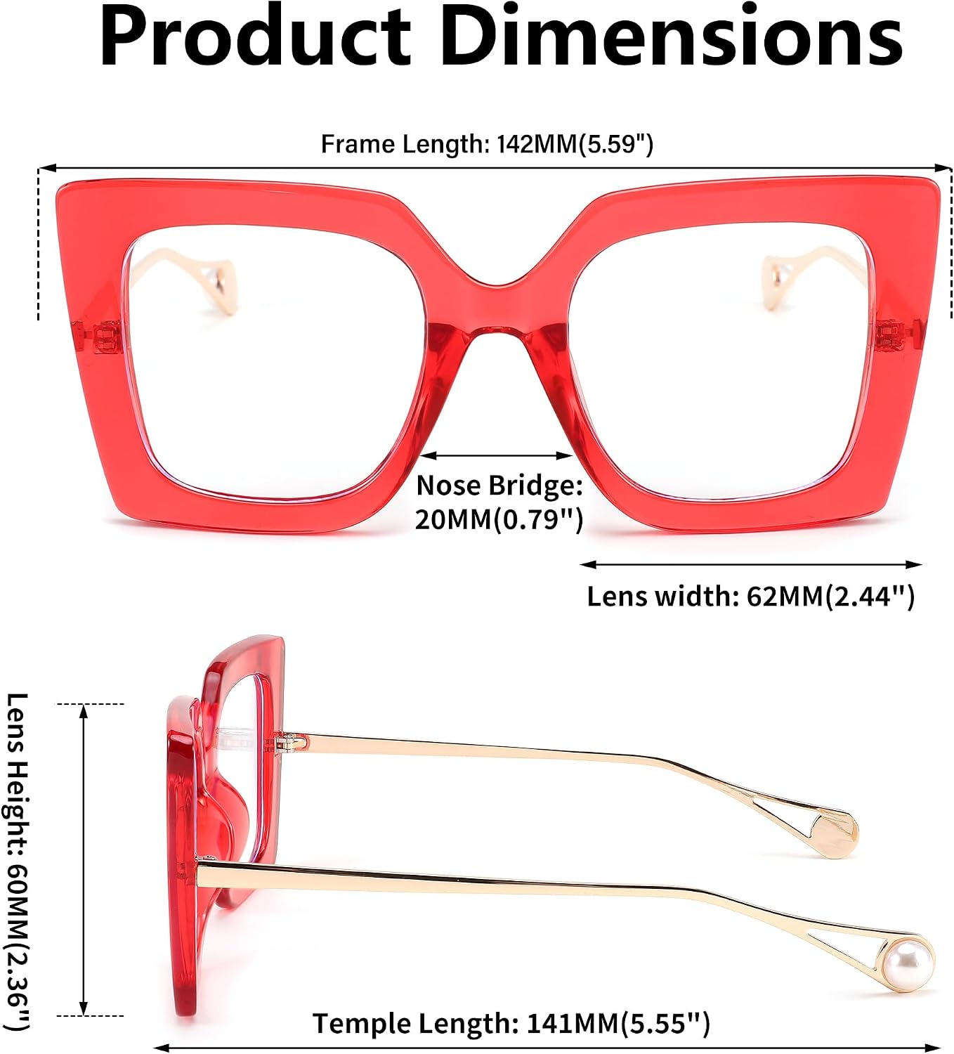 商品图片 33 | B08DF5QRXC | FEISEDY Oversized Square Blue Light Blocking Glasses Eye Strain Glare Pearl Inlay Arm Cat Eye Fashion Eyewear B2639