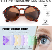 ÉÌƷͼƬ 27 | B09WN3J4YZ | FEISEDY Retro Round Steampunk Sunglasses Women Men Leatherwear B2532