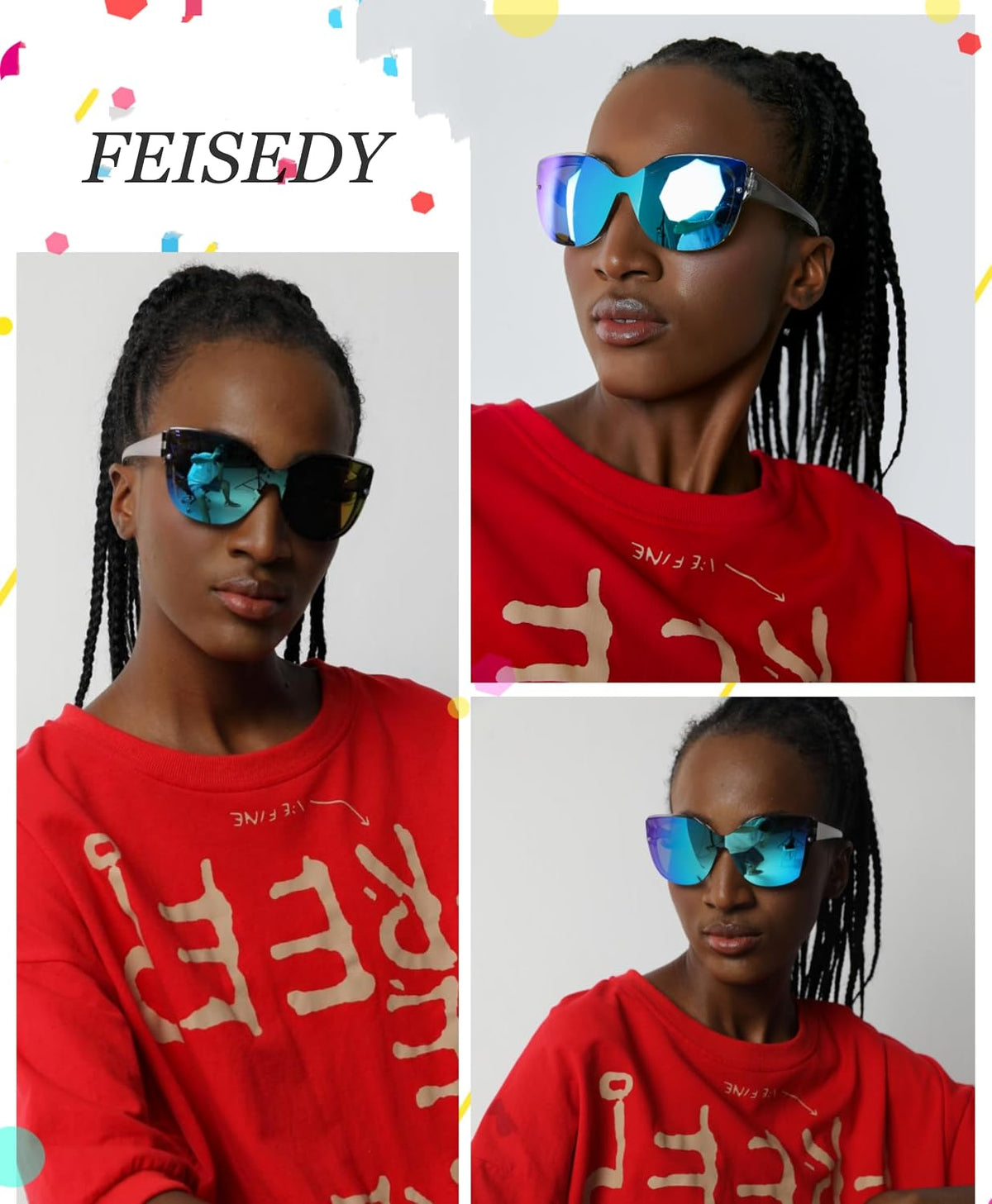 ÉÌƷͼƬ 26 | B09LTWN7GK | FEISEDY Cat Eye Sunglasses Polarized for Women Men£¬Rimless Mirrored Sunglasses, Oversized, Trendy Retro Sun Glasses B2796