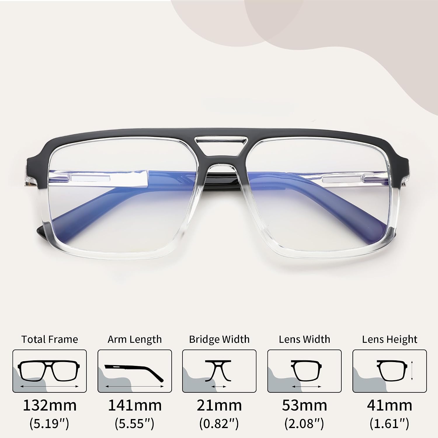 商品图片 38 | B0D9NJ18RZ | FEISEDY Retro Aviator Square Blue Light Glasses for Men Women B0209