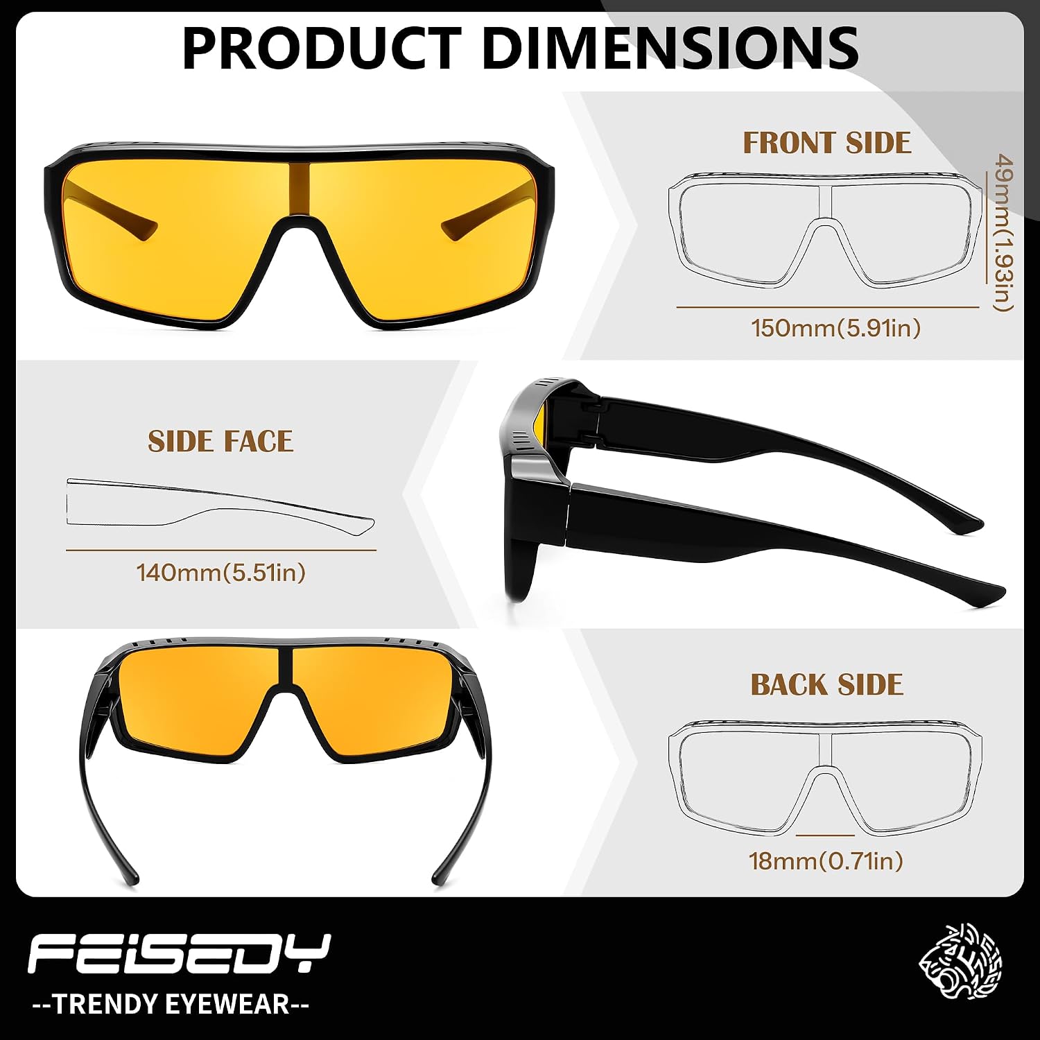 商品图片 21 | B0FWBV3SMZ | FEISEDY Oversized Square Fit Over Glasses Sunglasses for Men Women B0332