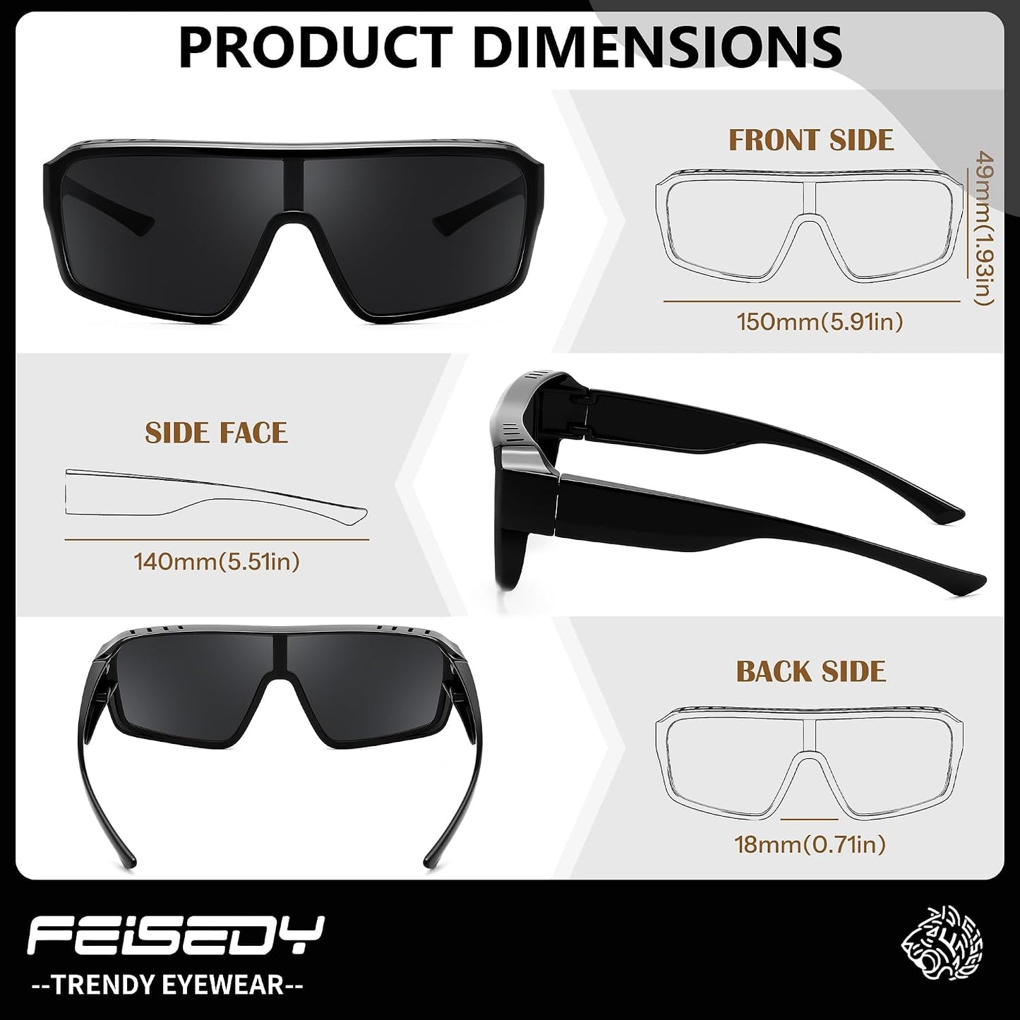 商品图片 12 | B0FWBV3SMZ | FEISEDY Oversized Square Fit Over Glasses Sunglasses for Men Women B0332