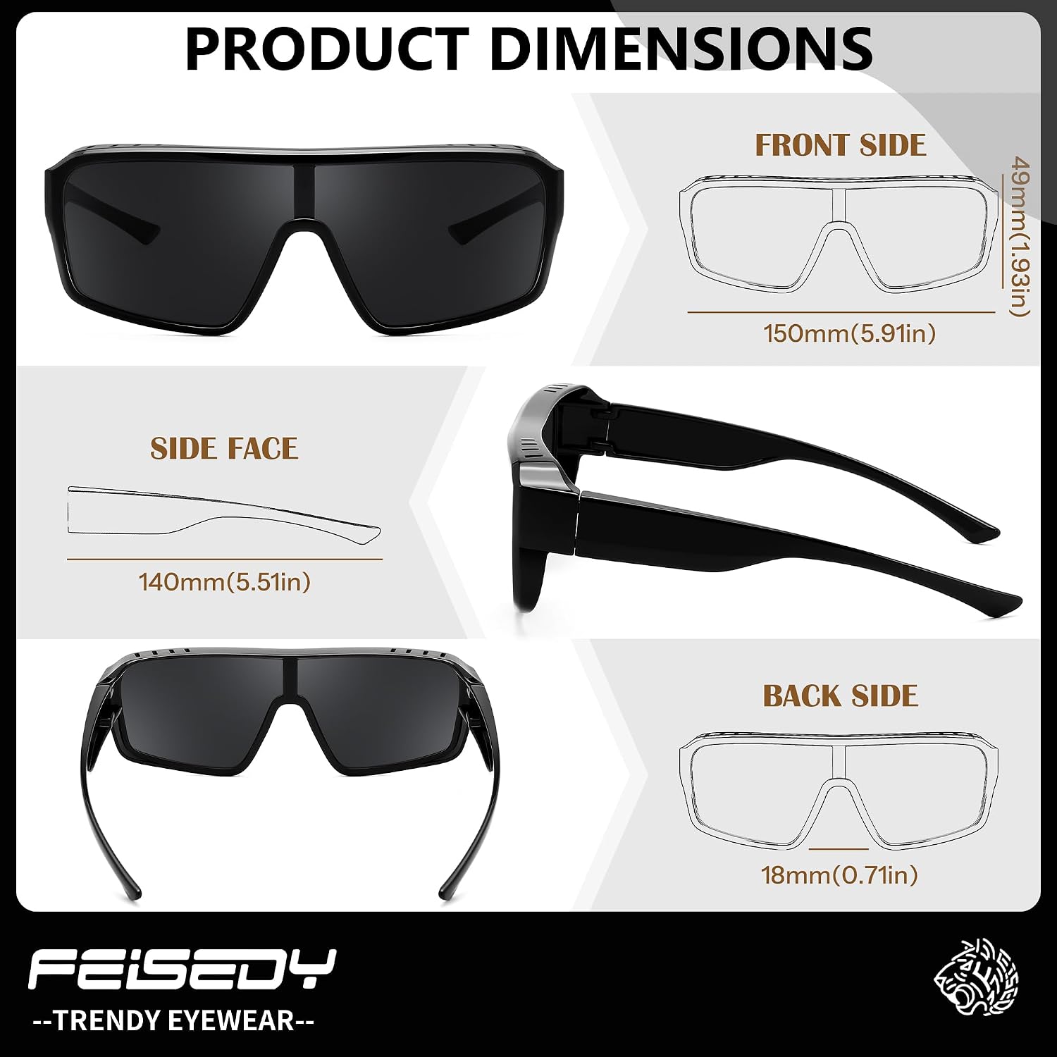 商品图片 12 | B0FWBV3SMZ | FEISEDY Oversized Square Fit Over Glasses Sunglasses for Men Women B0332