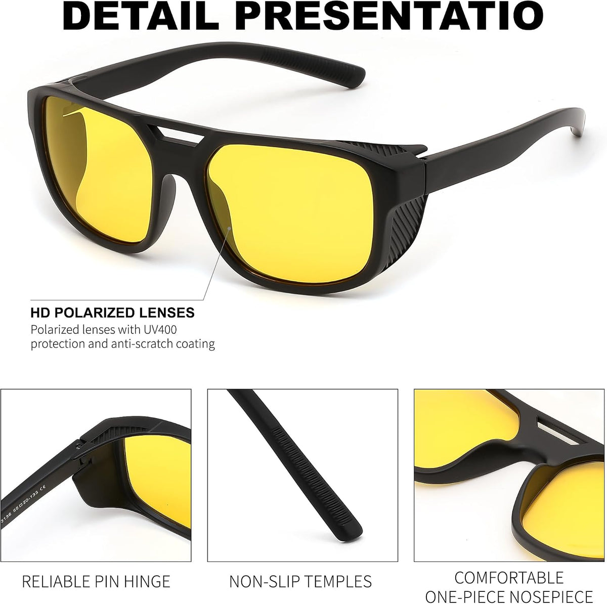 ÉÌƷͼƬ 33 | B0FV3CK7PF | FEISEDY Polarized Sunglasses Men Women Side Shield Goggles Retro Pilot Square Steampunk Fishing Sun Glasses B0348