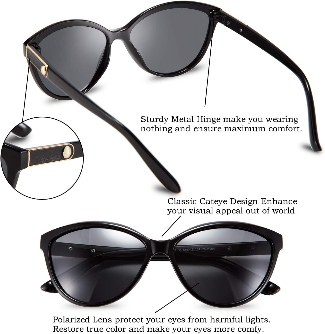商品图片 17 | B07VB227XS | FEISEDY Classic Cateye Polarized Sunglasses for Women 100% UV Protection B2512